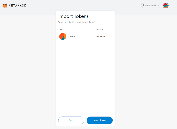 Last step to import CHMB token