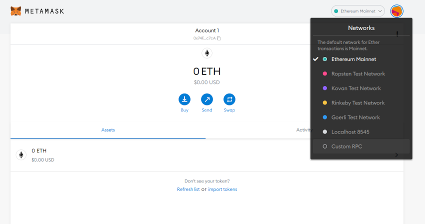 Metamask set up new network