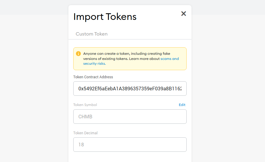 Set up CHMB token in Metamask