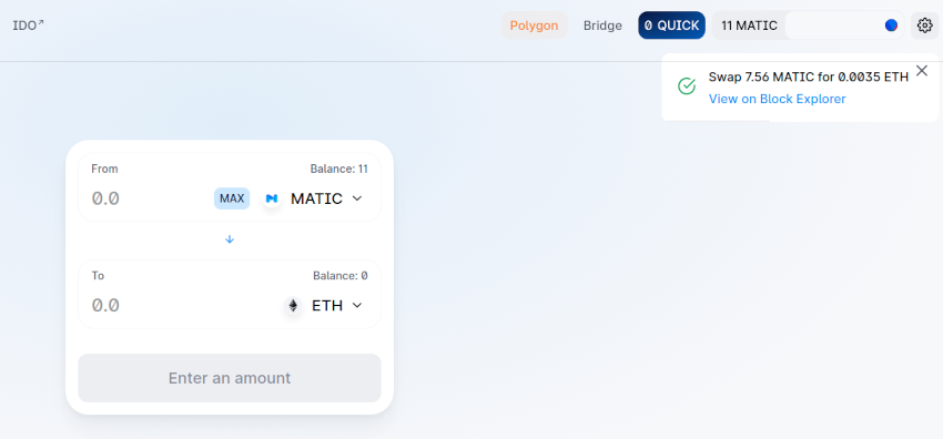Quickswap exchange success