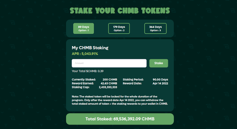 CHMB staking on Chumbivalley website